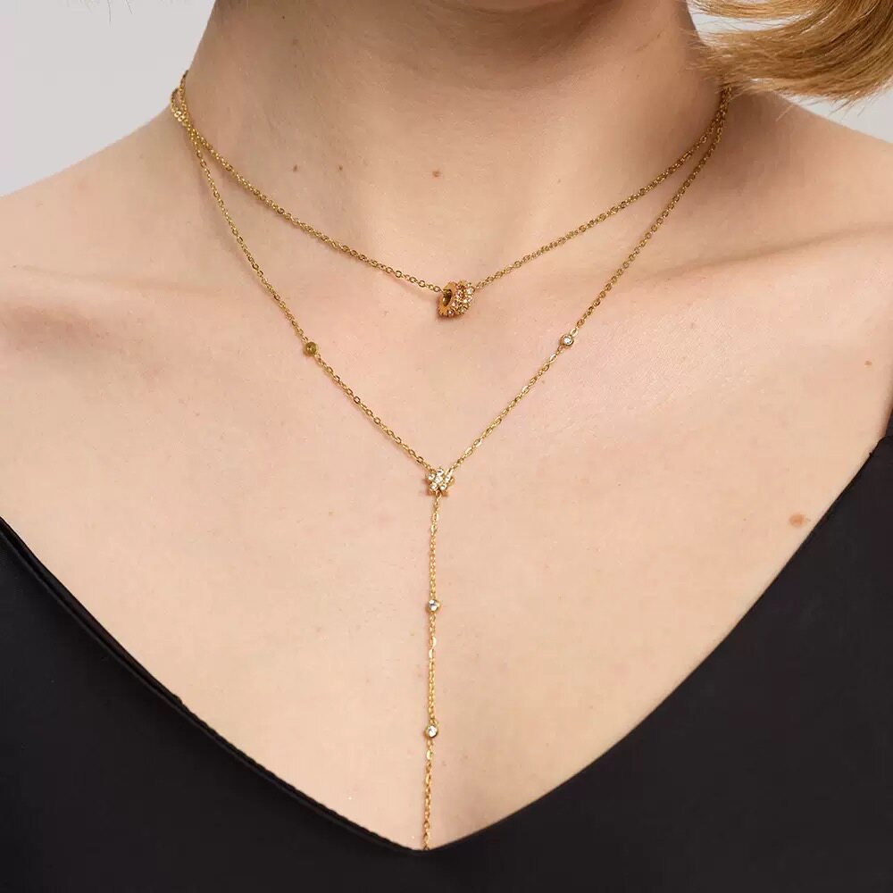 Minimalist Geometric Layered Necklace with Tassel