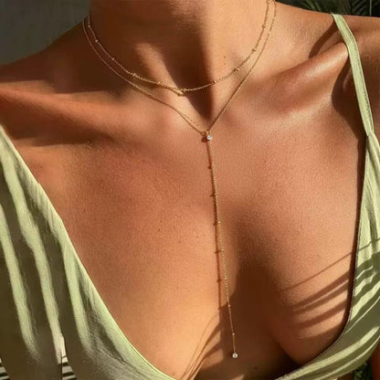 Minimalist Geometric Layered Necklace with Tassel