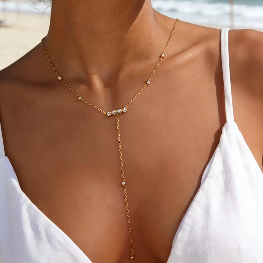 Minimalist Geometric Layered Necklace with Tassel