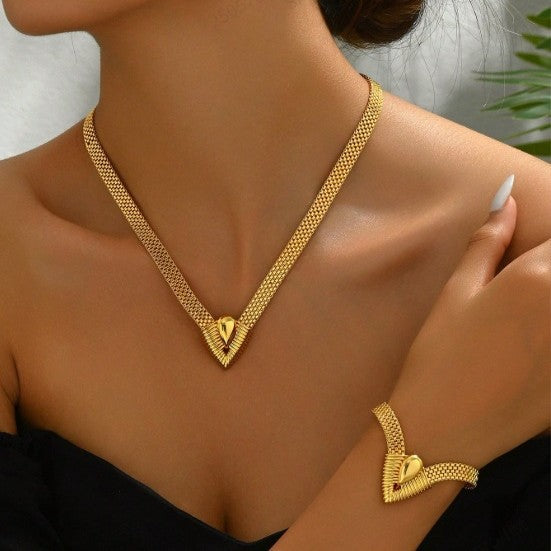 Minimalist Gold Jewelry with Chain Necklace Bracelet Earrings