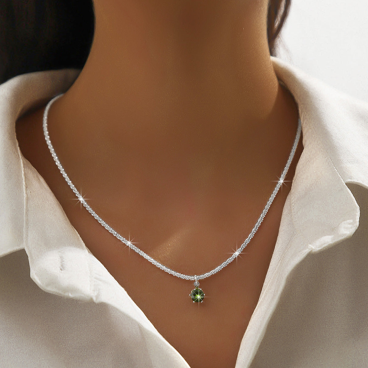 Minimalist Green Diamond U-Shape Necklace