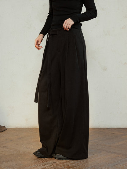 Minimalist Lace-Up Wide-Leg Pants