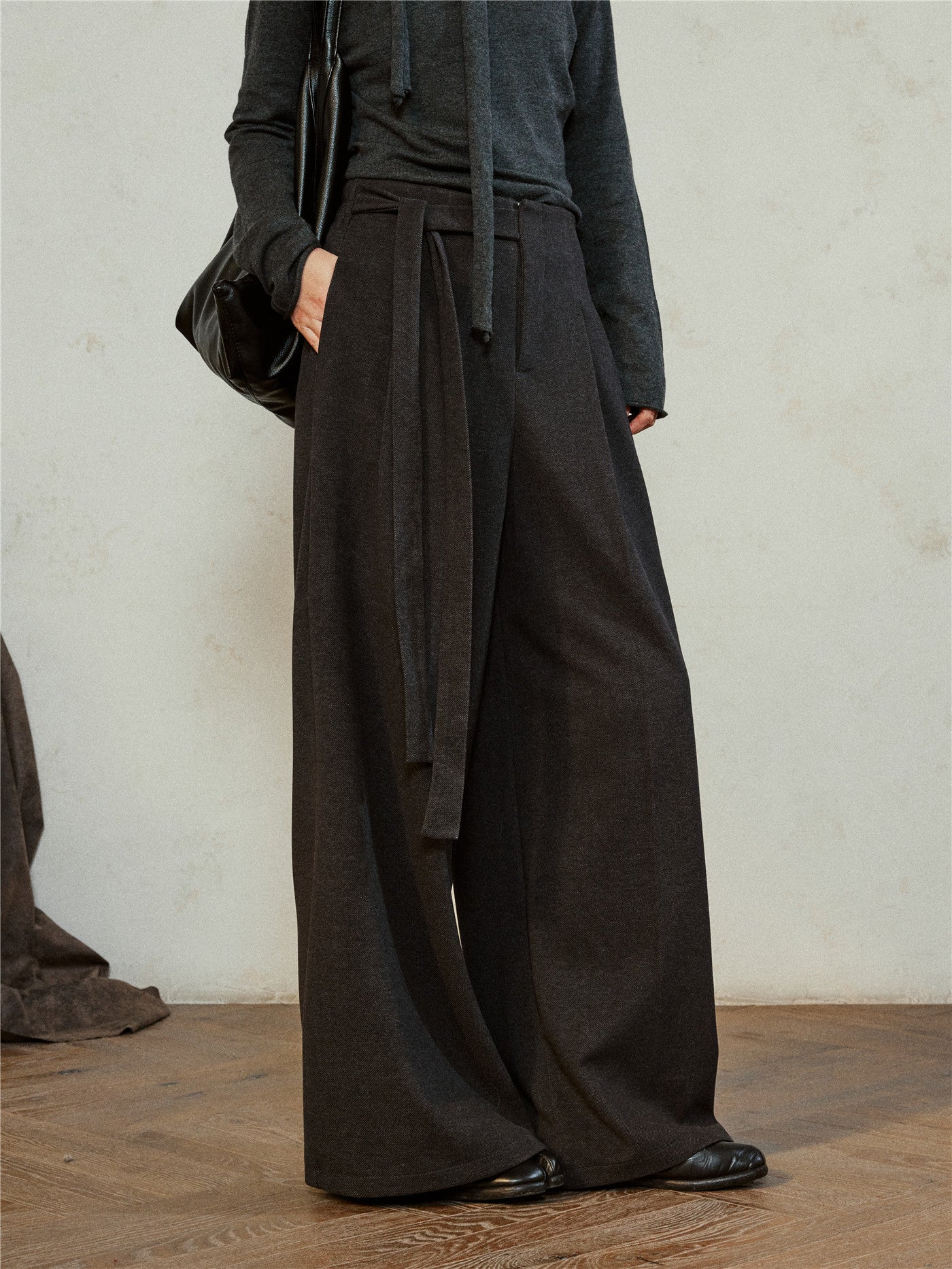 Minimalist Lace-Up Wide-Leg Pants