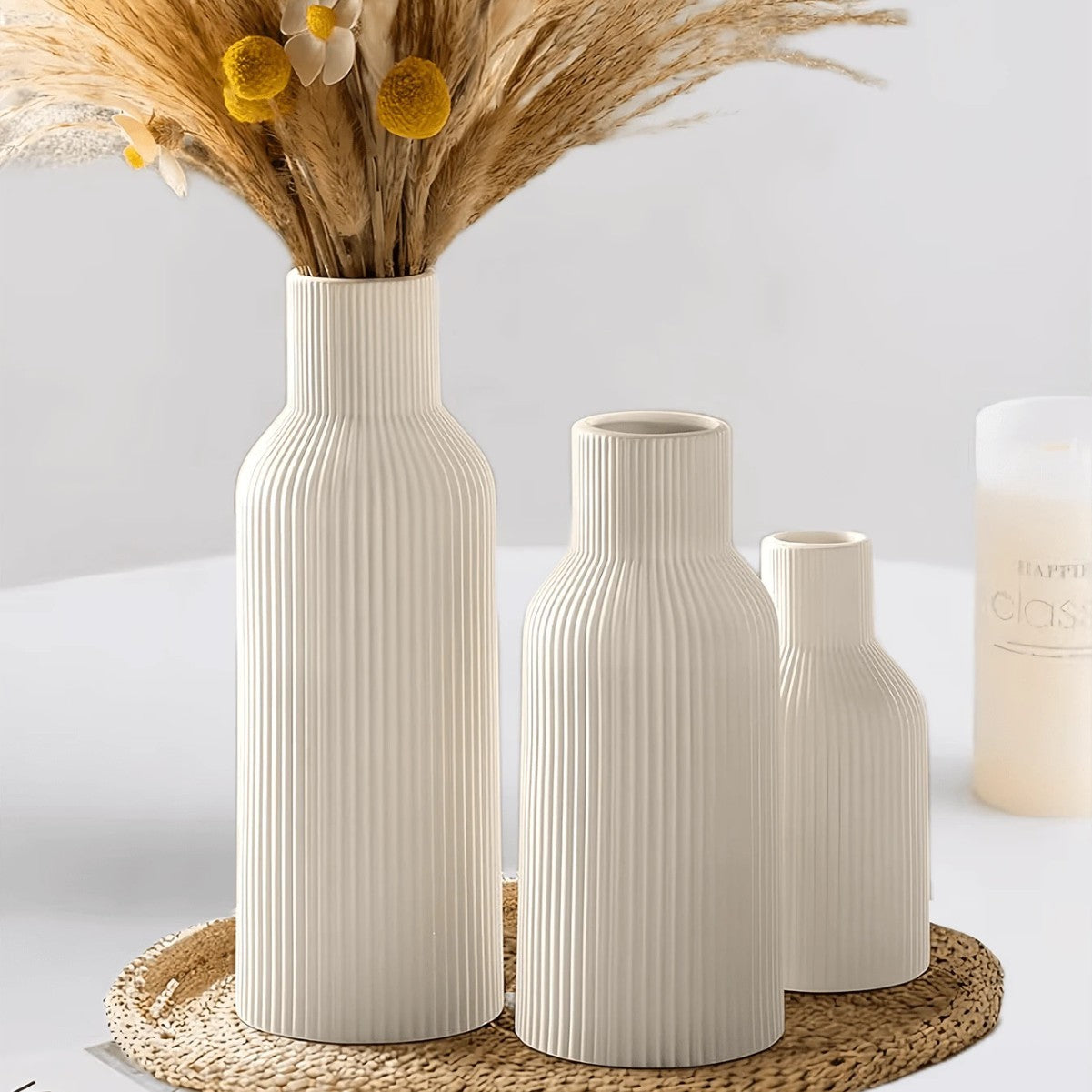 Minimalist Resin Vase Three-Piece Set for Home Flower Decoration