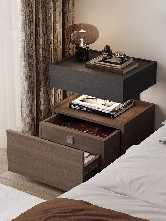 Minimalist Solid Wood Bedside Table with Sensor Light