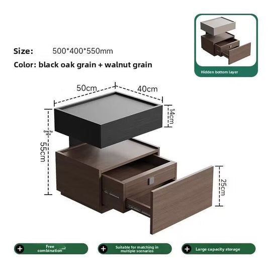 Minimalist Solid Wood Bedside Table with Sensor Light