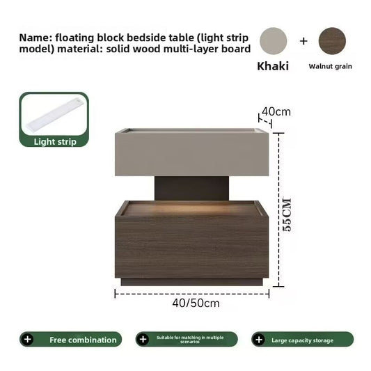 Minimalist Solid Wood Bedside Table with Sensor Light