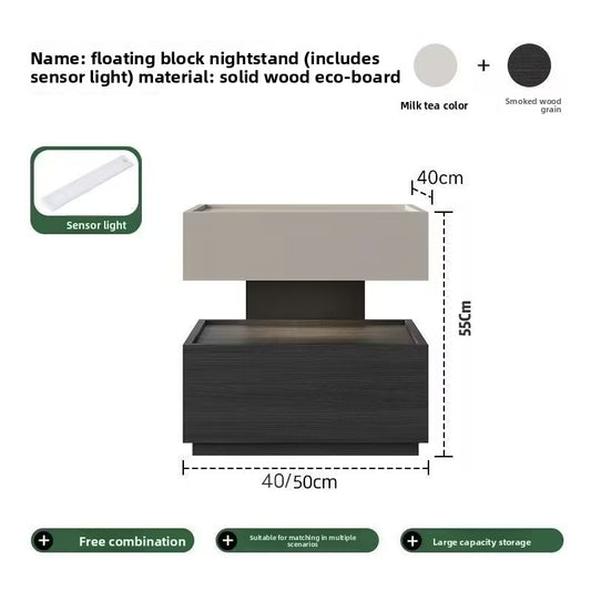 Minimalist Solid Wood Bedside Table with Sensor Light