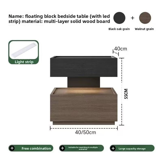 Minimalist Solid Wood Bedside Table with Sensor Light