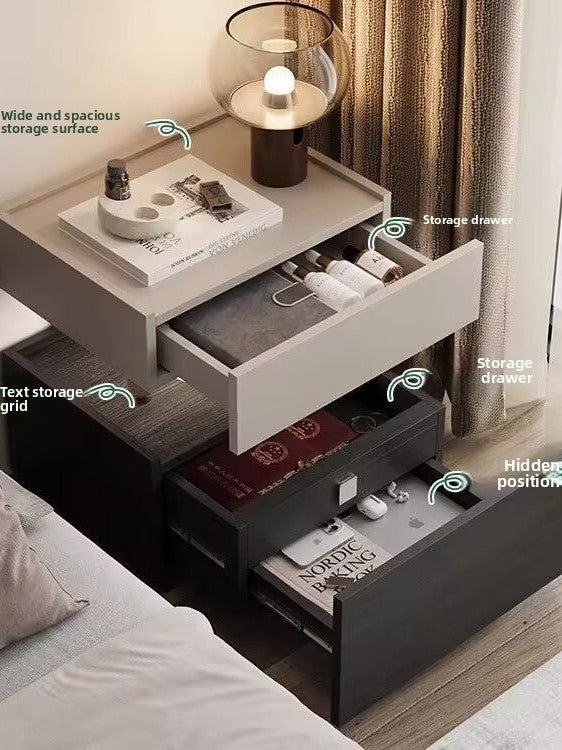 Minimalist Solid Wood Bedside Table with Sensor Light