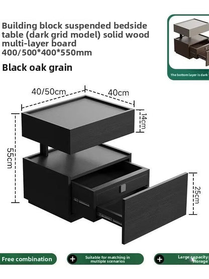 Minimalist Solid Wood Bedside Table with Sensor Light