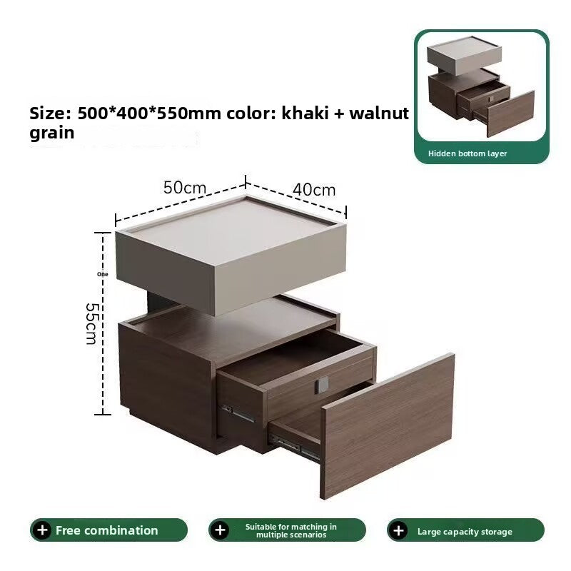 Minimalist Solid Wood Bedside Table with Sensor Light