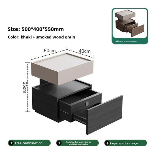 Minimalist Solid Wood Bedside Table with Sensor Light