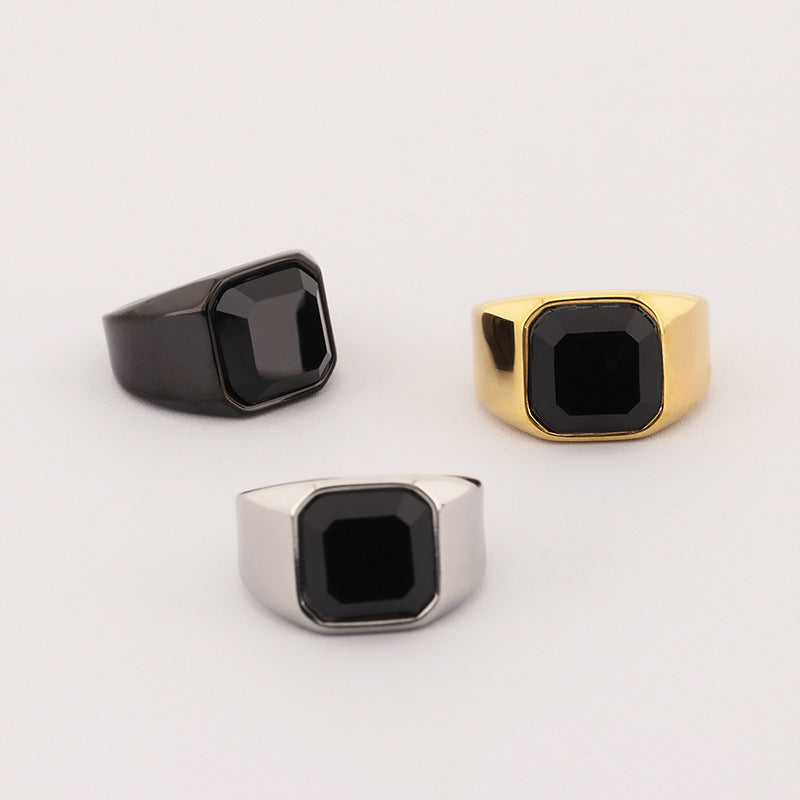 Minimalist Square Ring with Stone Accents