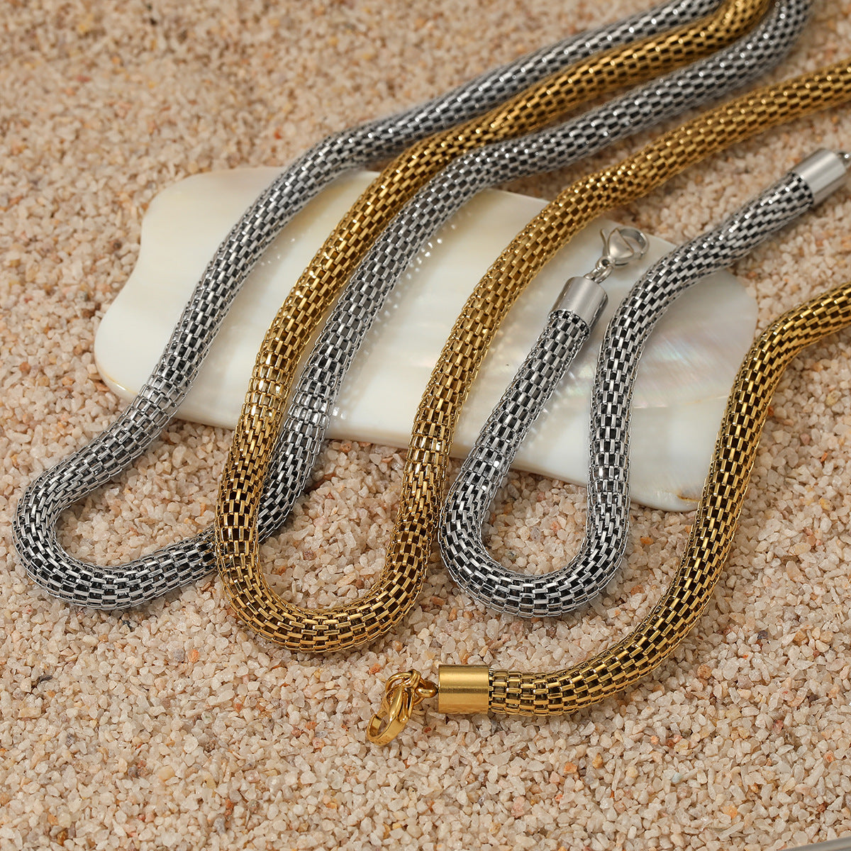 Minimalist Stainless Steel Necklace Bracelet Set