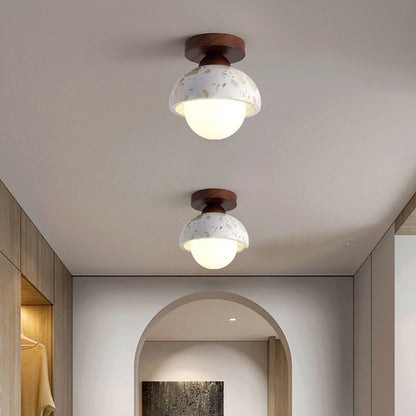 Minimalist Travertine Stone Ceiling Light with Wood Base
