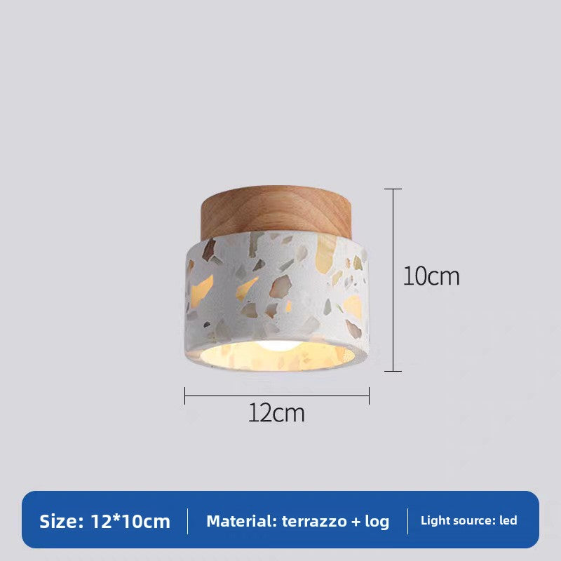 Minimalist Travertine Stone Ceiling Light with Wood Base