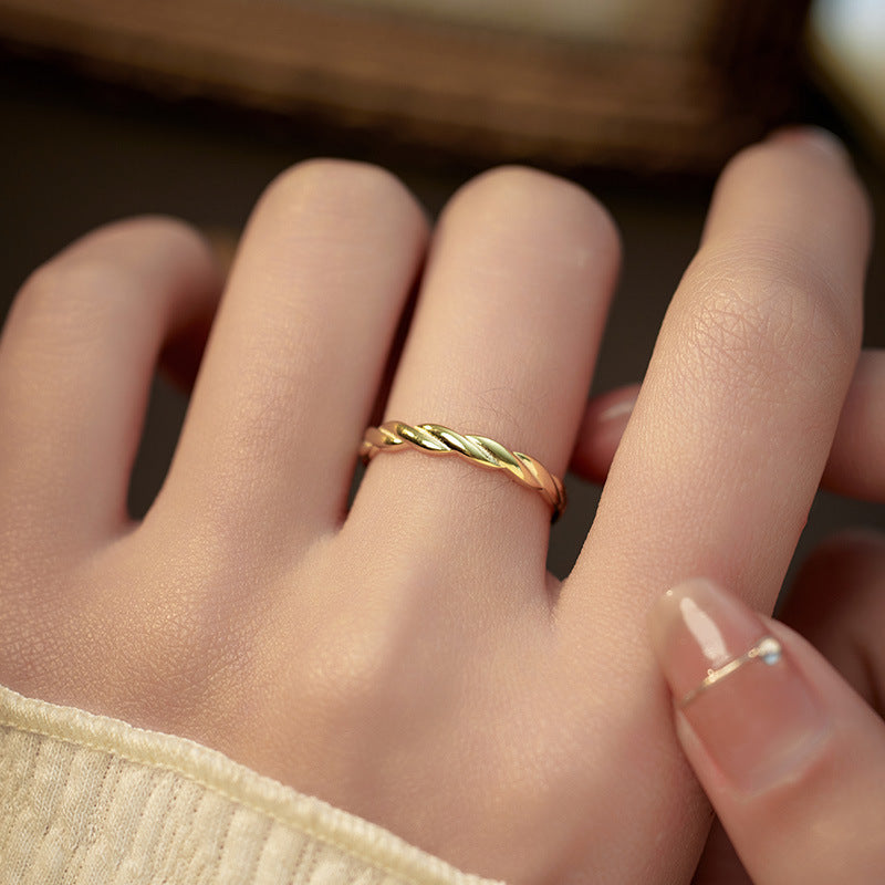Minimalist Twist Silver Ring Adjustable Finger Jewelry