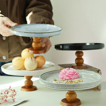 Minimalist Wooden High-Footed Ceramic Display Tray