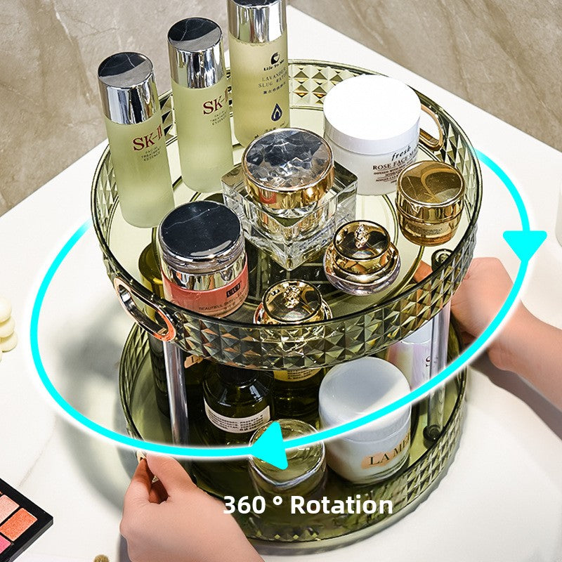 Mirrored rotating storage shelf for dressing table