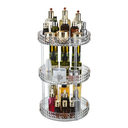 Mirrored rotating storage shelf for dressing table