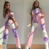 Mixed-color patched straight-leg denim pants