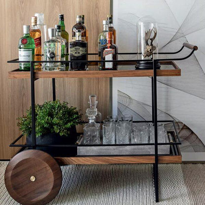 Mobile Solid Wood Side Table with Iron Accents