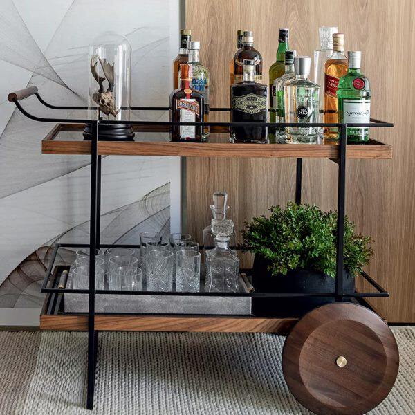 Mobile Solid Wood Side Table with Iron Accents