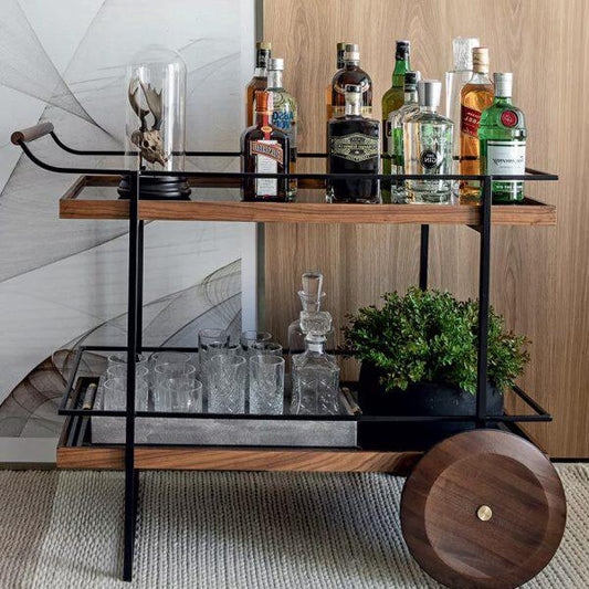 Mobile Solid Wood Side Table with Iron Accents