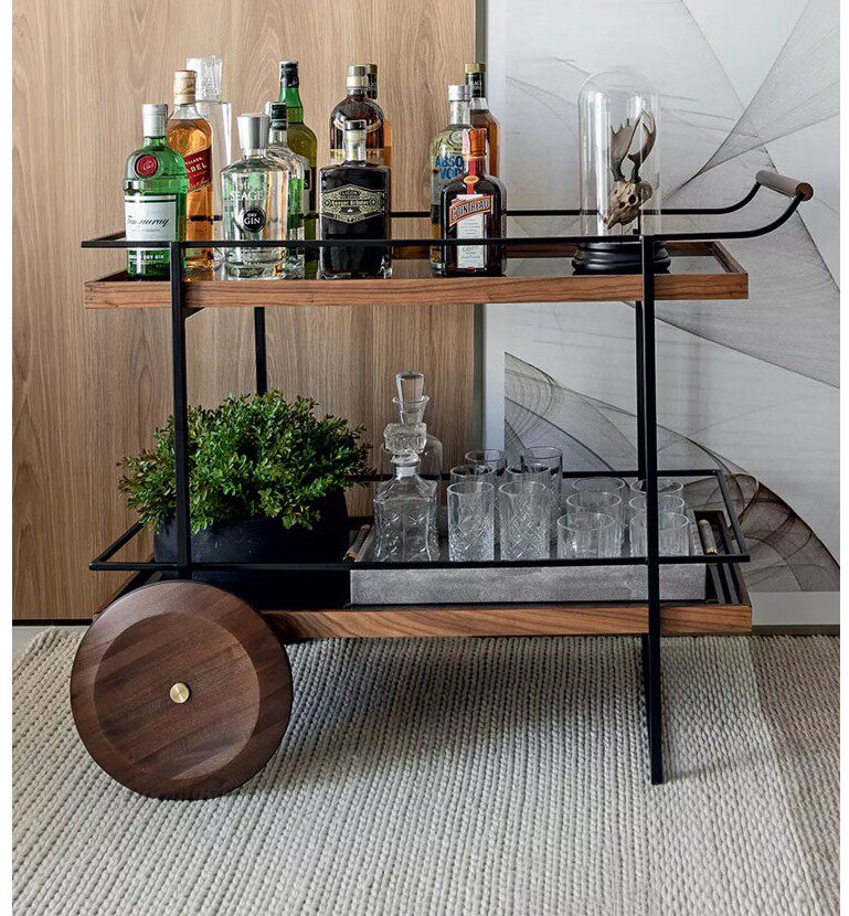 Mobile Solid Wood Side Table with Iron Accents
