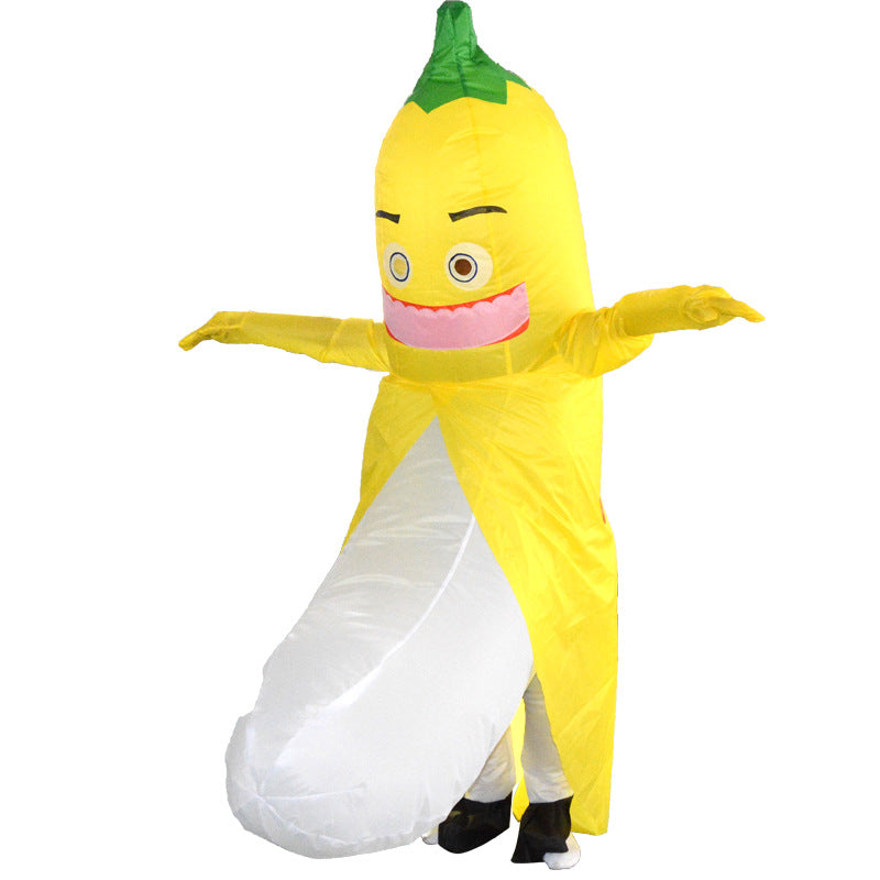 Mocking the costume of the banana man prop