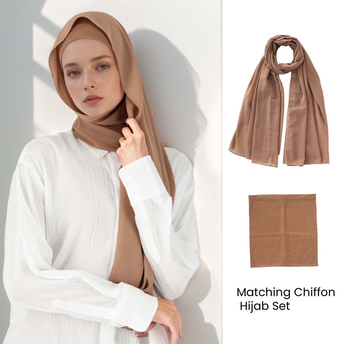 Modal Elastic Bucket Cap with Pearl Chiffon Scarf Set
