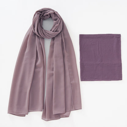 Modal Elastic Bucket Cap with Pearl Chiffon Scarf Set
