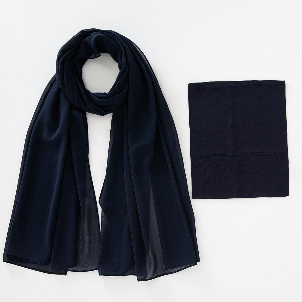 Modal Elastic Bucket Cap with Pearl Chiffon Scarf Set