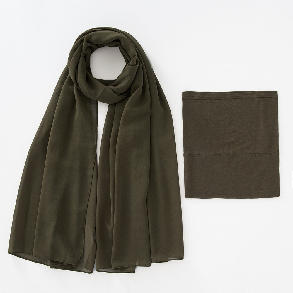 Modal Elastic Bucket Cap with Pearl Chiffon Scarf Set