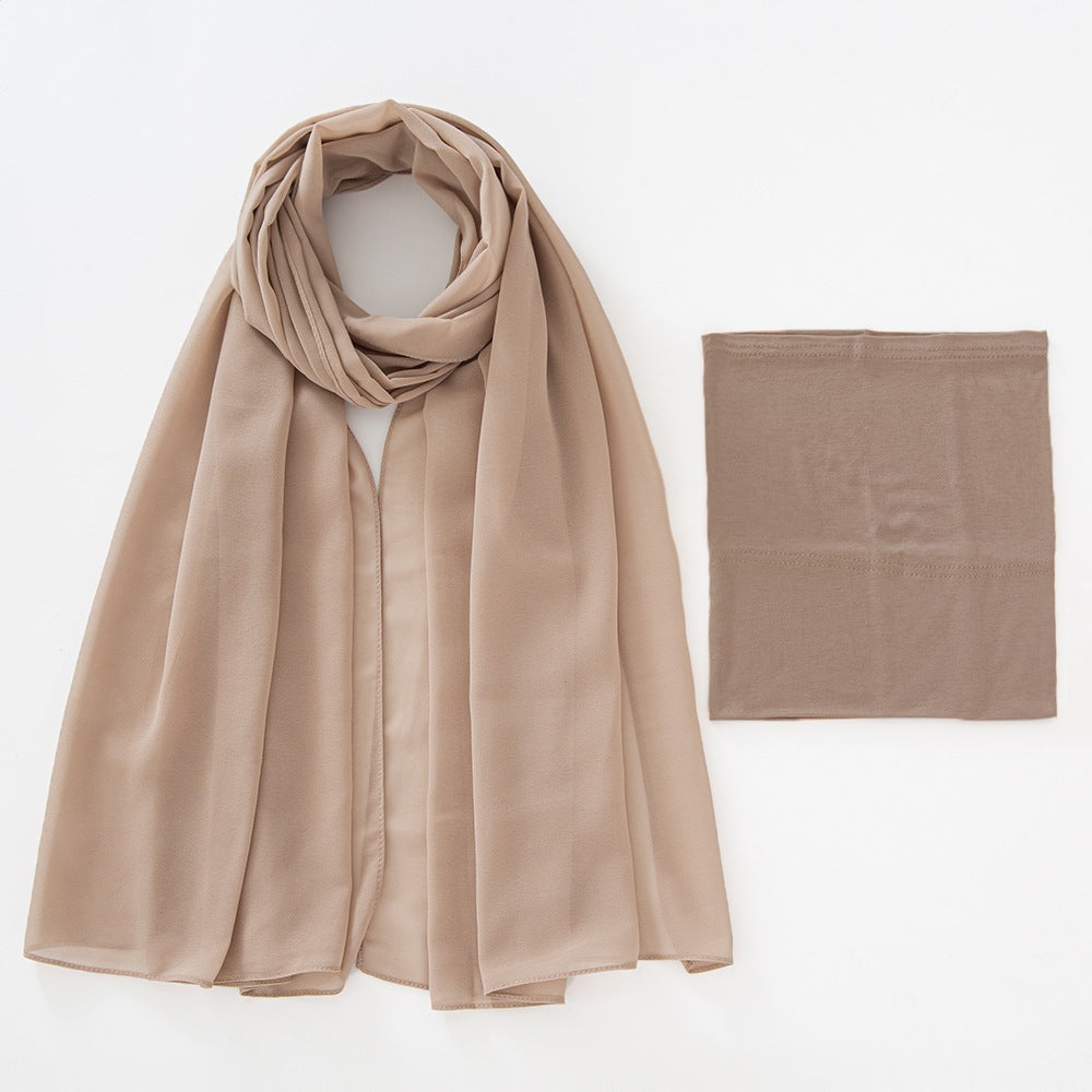 Modal Elastic Bucket Cap with Pearl Chiffon Scarf Set