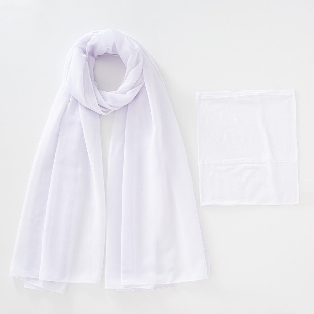Modal Elastic Bucket Cap with Pearl Chiffon Scarf Set