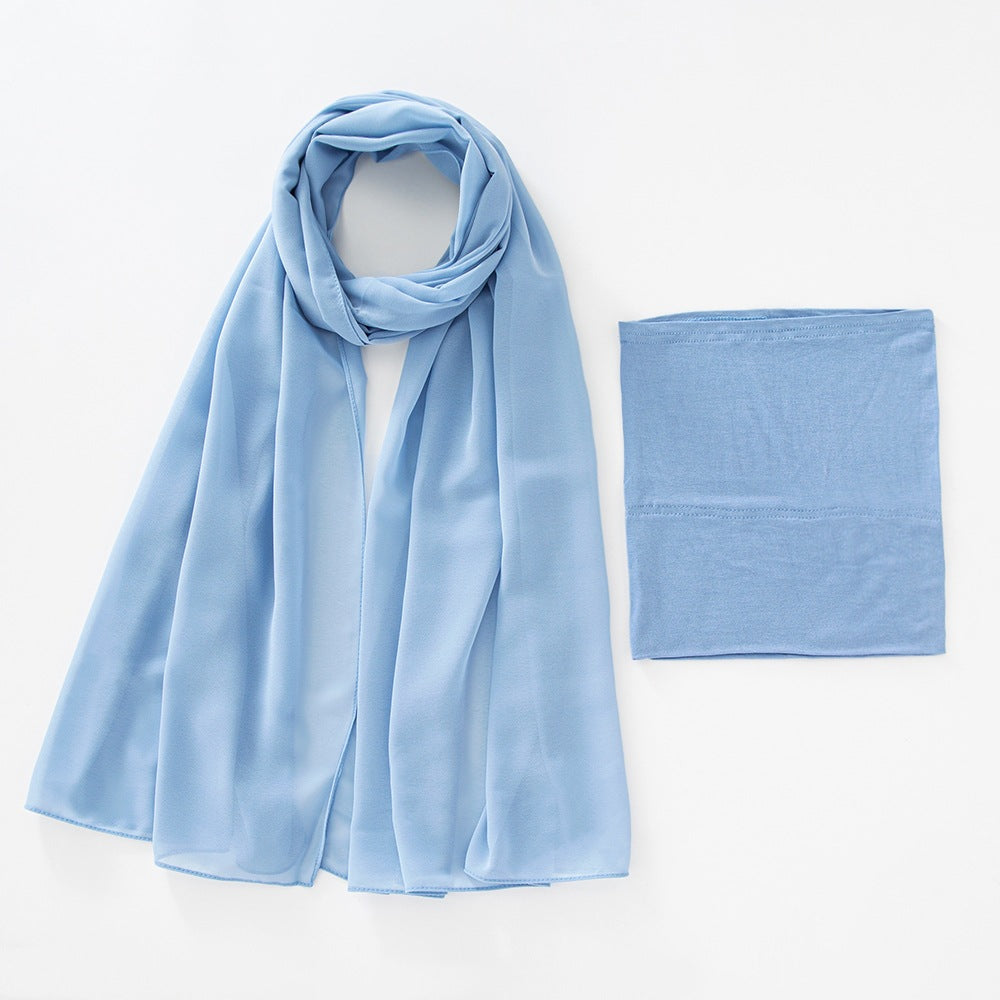 Modal Elastic Bucket Cap with Pearl Chiffon Scarf Set