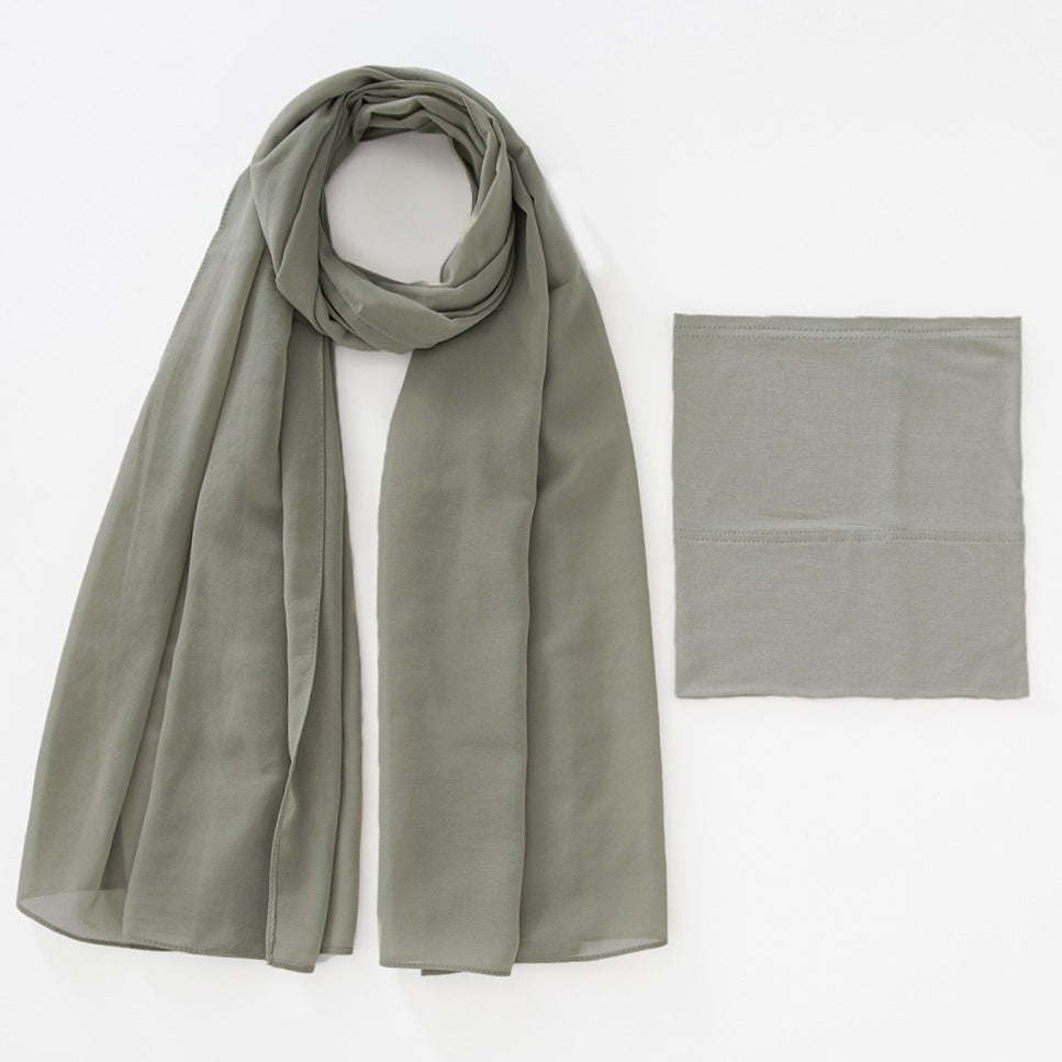 Modal Elastic Bucket Cap with Pearl Chiffon Scarf Set