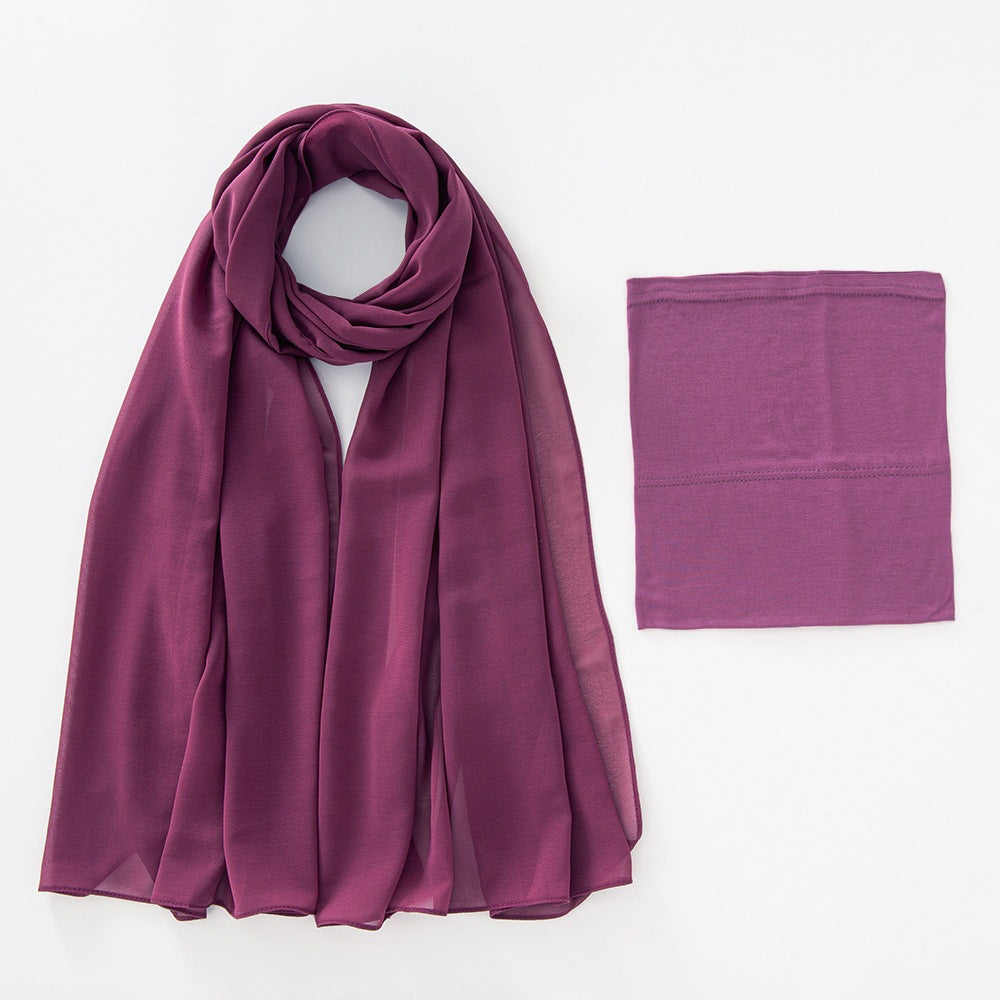 Modal Elastic Bucket Cap with Pearl Chiffon Scarf Set
