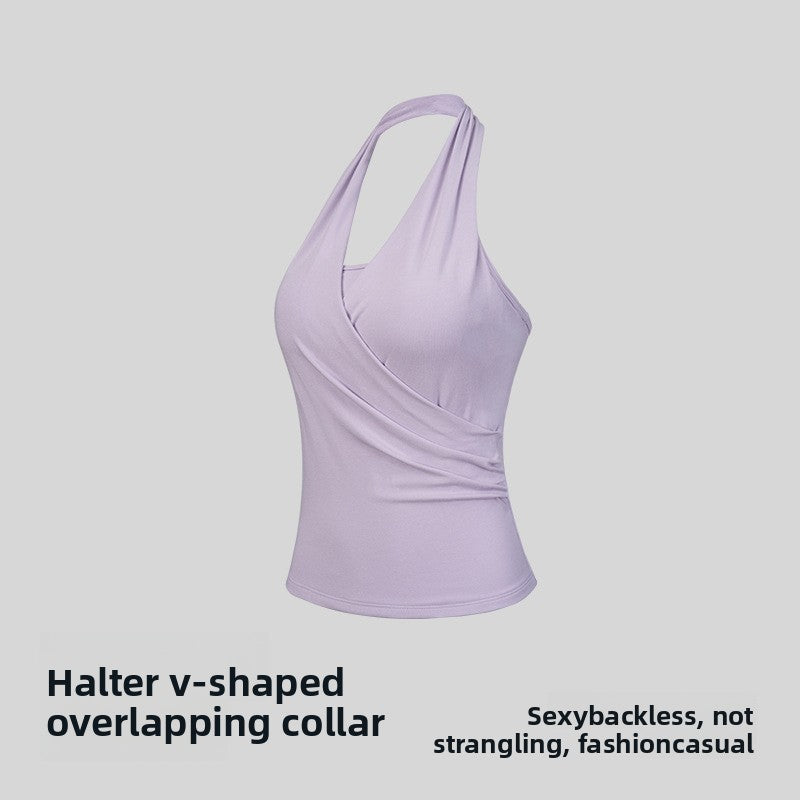 Modal Yoga Top with Chest Pads Halter Neck Sports Vest