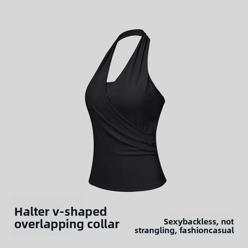 Modal Yoga Top with Chest Pads Halter Neck Sports Vest