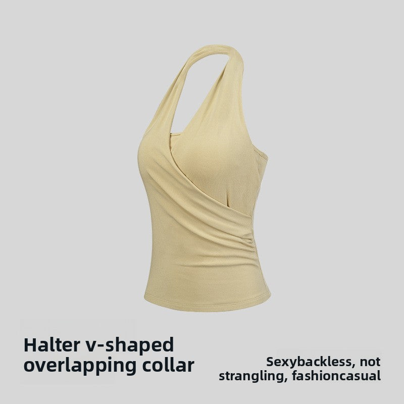 Modal Yoga Top with Chest Pads Halter Neck Sports Vest