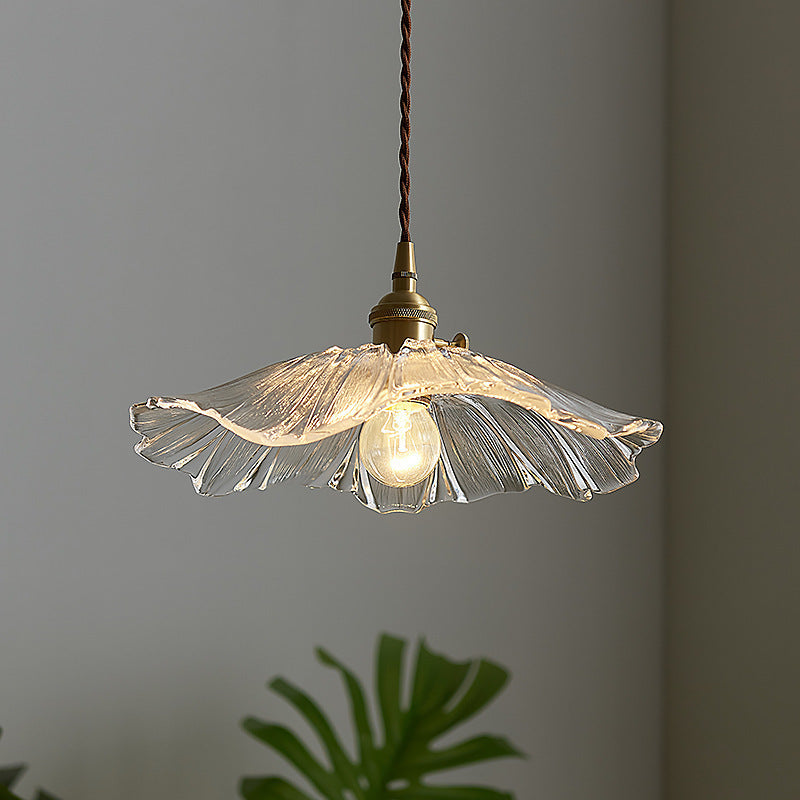 Modern Copper Glass Lotus Leaf Pendant Light