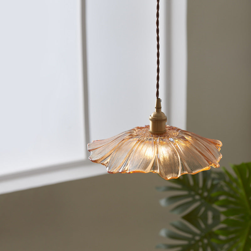 Modern Copper Glass Lotus Leaf Pendant Light