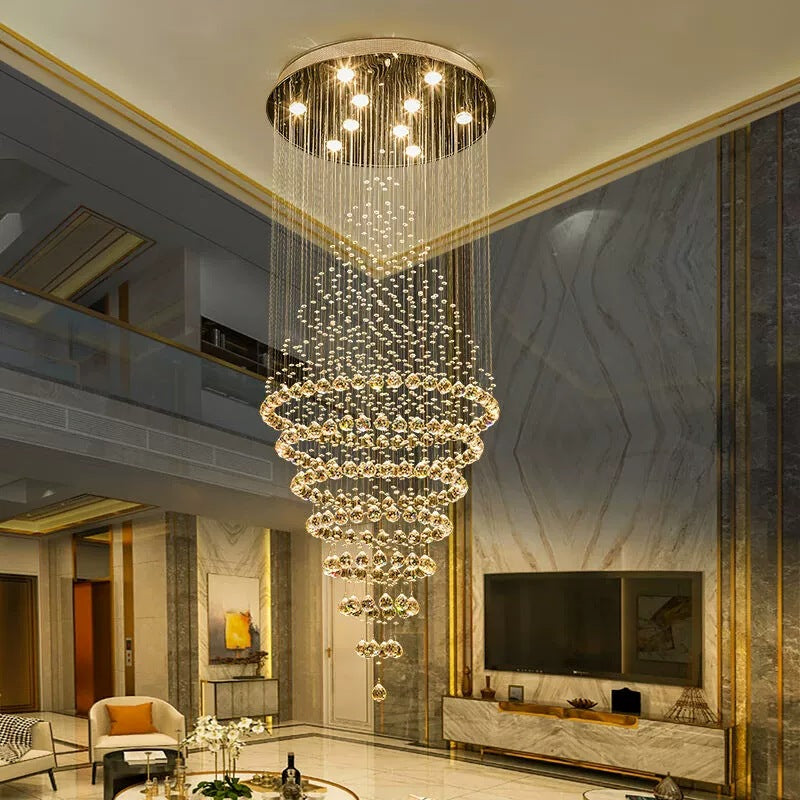 Modern Crystal Ceiling Chandelier with Tricolor Dimming