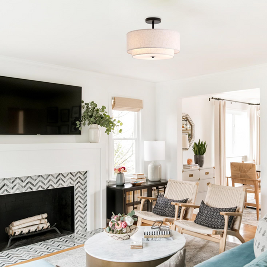 Modern Fabric Linen Ceiling Light for Living Room Bedroom