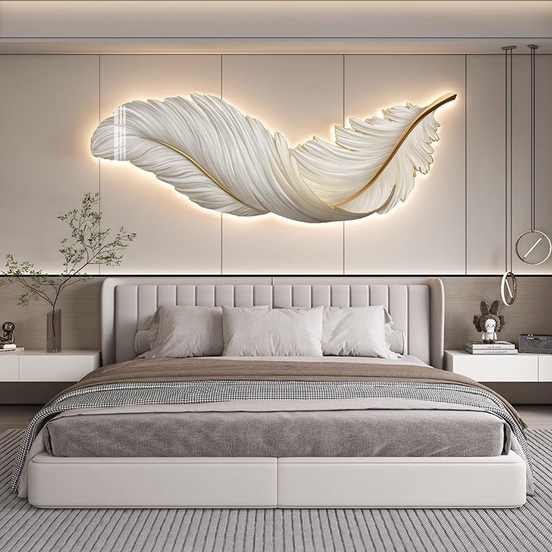 Modern Feather Design Decorative Wall Painting with LED Lighting
