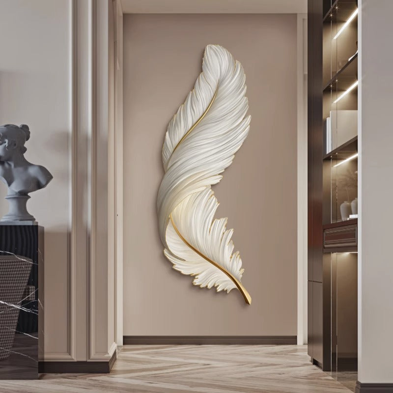 Modern Feather Design Decorative Wall Painting with LED Lighting