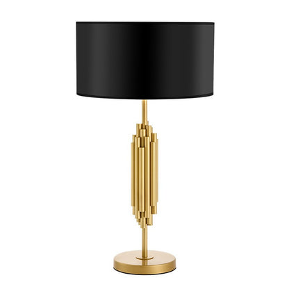 Modern Gold Metal Column Table Lamp with Fabric Shade